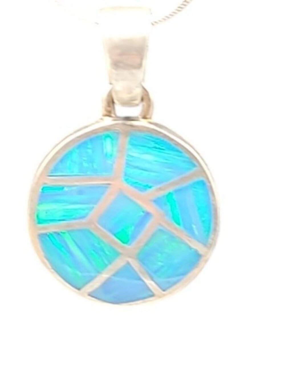 Sterling Silver Inlaid Blue Opal Pendant Necklace 16" Chain Signed ind0925 - Picture 12 of 16